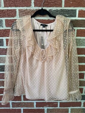 Brand New J. Crew Women's Sheer Ruffle Tie-Neck Blouse - Blush